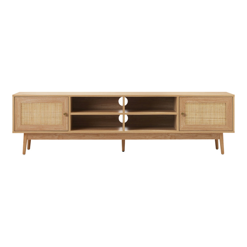 Oikiture TV Stand Cabinet Entertainment Unit 180cm Rattan Doors Oak