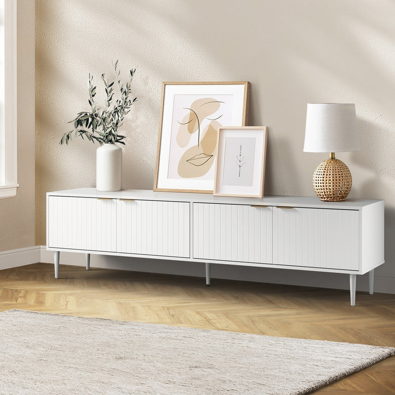 Oikiture TV Stand Cabinet Entertainment Unit Four Door 180cm White