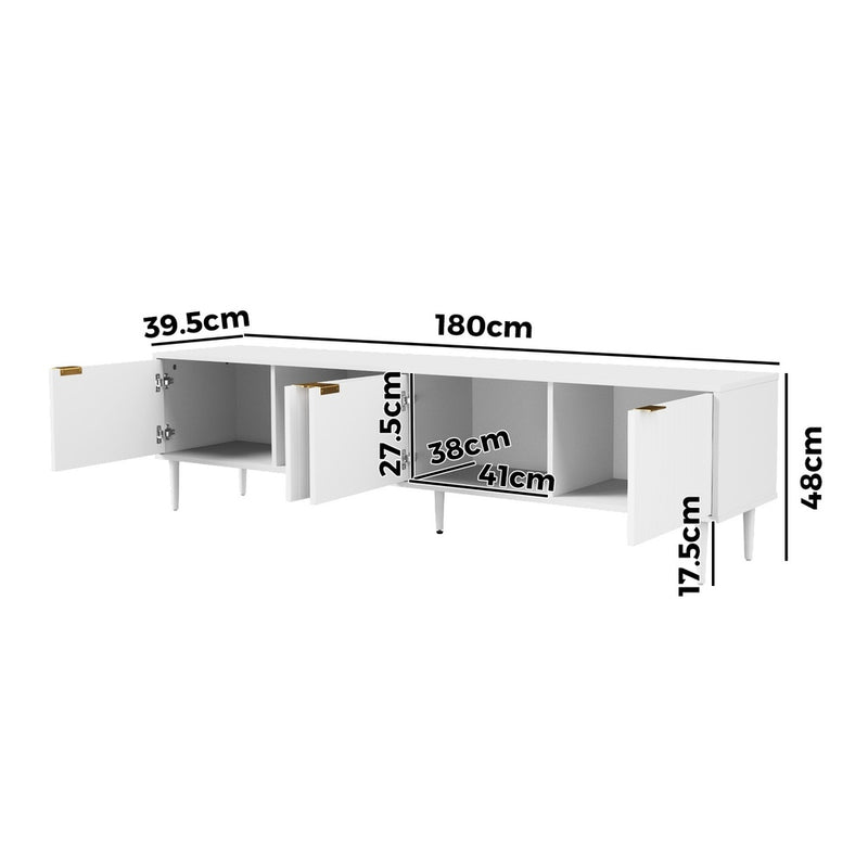 Oikiture TV Stand Cabinet Entertainment Unit Four Door 180cm White