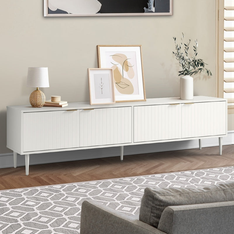 Oikiture TV Stand Cabinet Entertainment Unit Four Door 180cm White