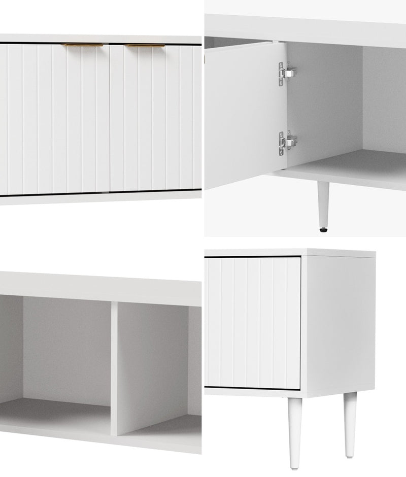 Oikiture TV Stand Cabinet Entertainment Unit Four Door 180cm White