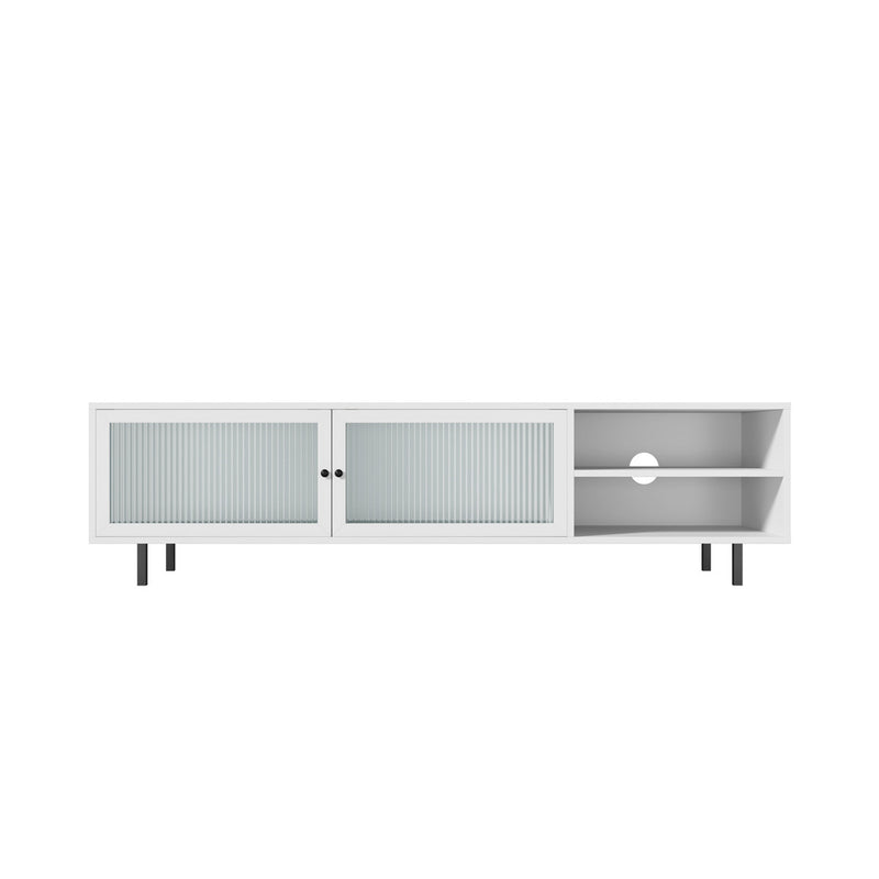 Oikiture TV Stand Cabinet Entertainment Unit Tempered-glass Doors White