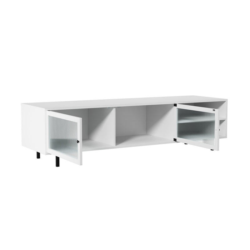 Oikiture TV Stand Cabinet Entertainment Unit Tempered-glass Doors White