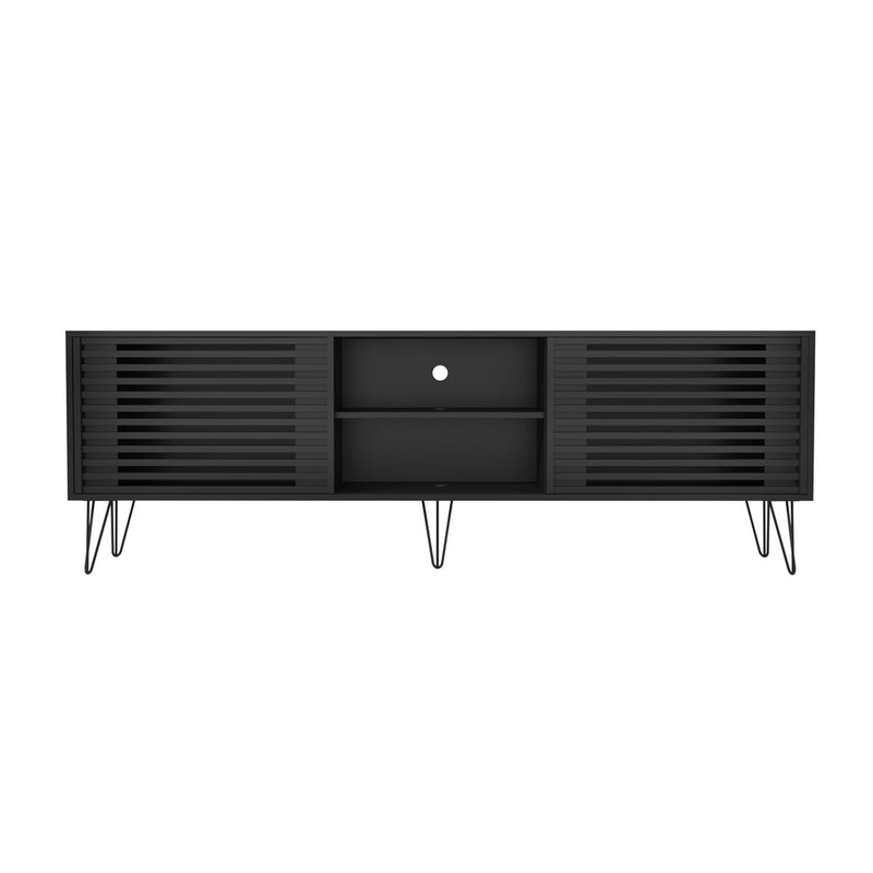 Oikiture TV Stand Cabinet Entertainment Unit Sliding Door 180cm Black