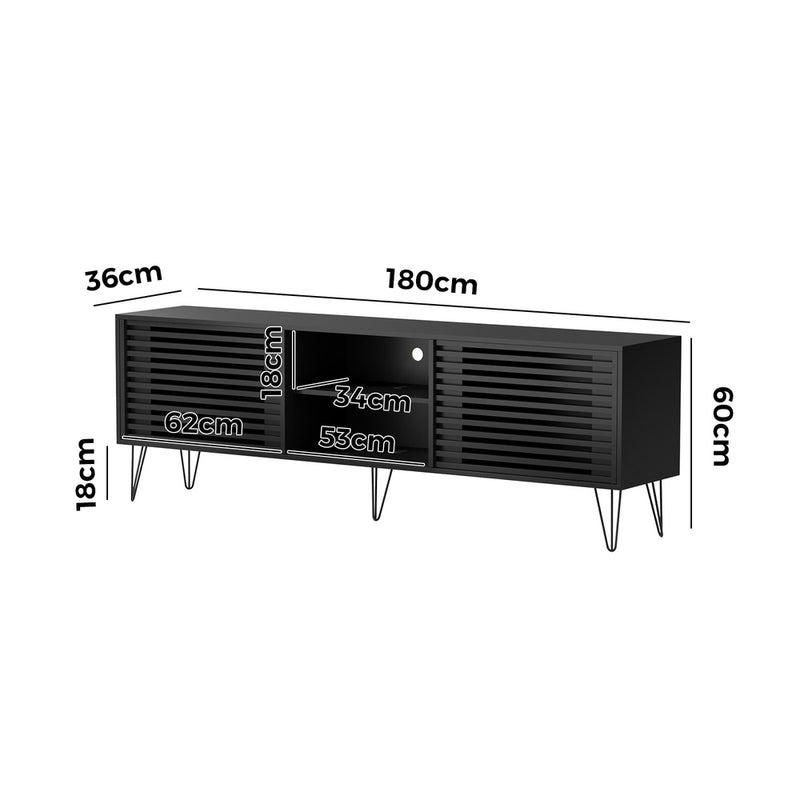 Oikiture TV Stand Cabinet Entertainment Unit Sliding Door 180cm Black