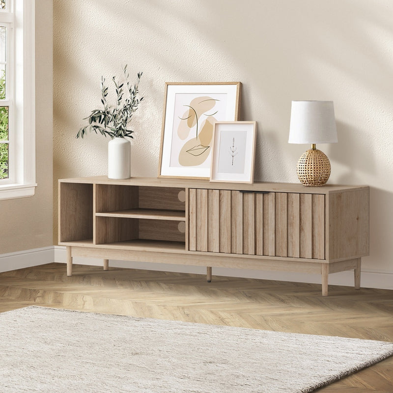 Oikiture TV Cabinet Entertainment Unit Stand 160cm Natural