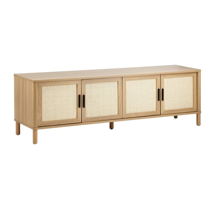 Oikiture TV Cabinet Entertainment Unit Stand 160cm Rattan Doors Natural