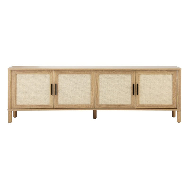 Oikiture TV Cabinet Entertainment Unit Stand 160cm Rattan Doors Natural