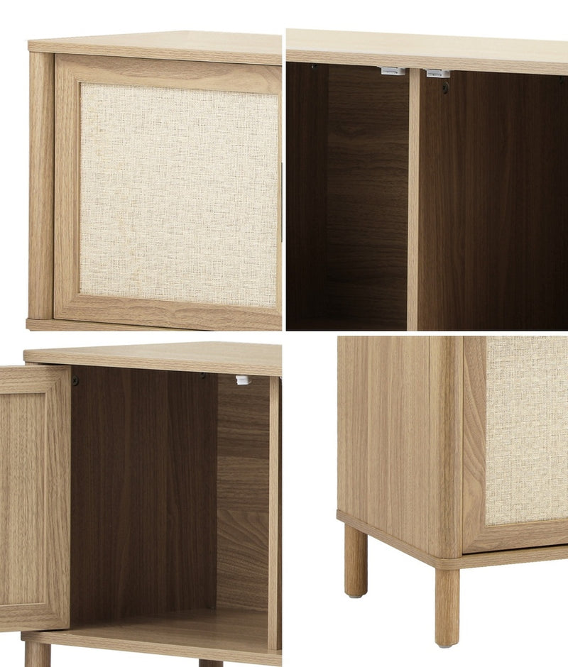 Oikiture TV Cabinet Entertainment Unit Stand 160cm Rattan Doors Natural