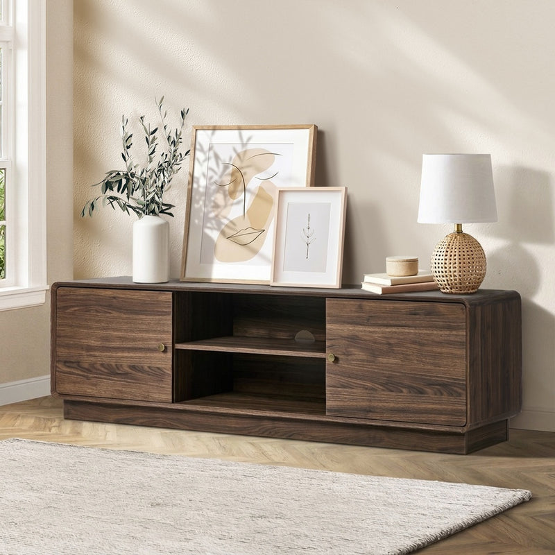 Oikiture TV Cabinet 160cm Entertainment Unit Open Shelves Walnut