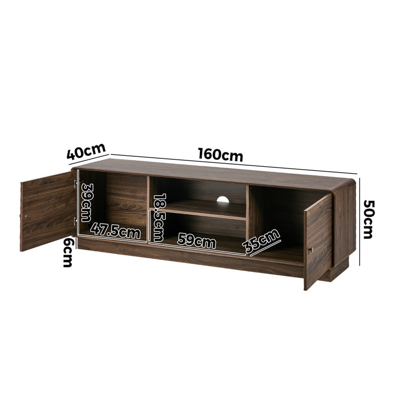 Oikiture TV Cabinet 160cm Entertainment Unit Open Shelves Walnut