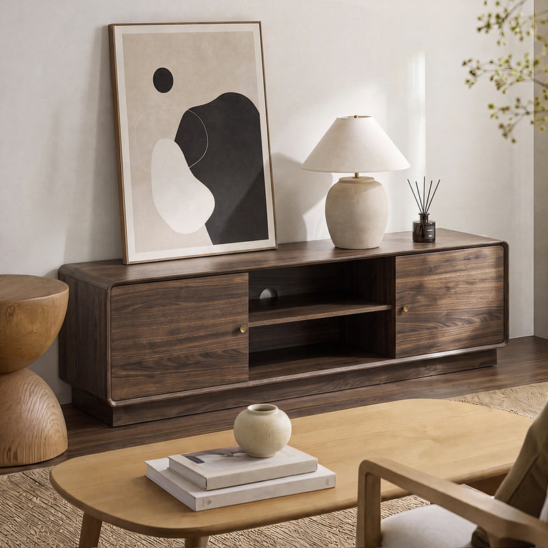 Oikiture TV Cabinet 160cm Entertainment Unit Open Shelves Walnut