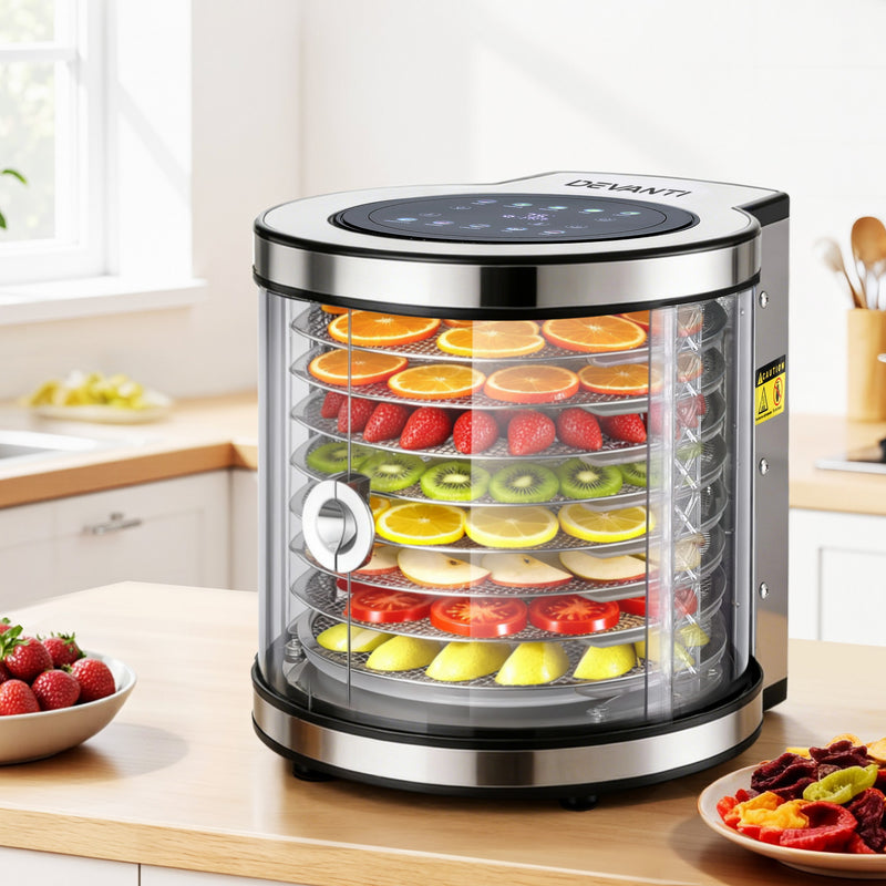 Devanti 8 Trays Food Dehydrator Stainless Steel Auto-Rotate 10 Programs 700W