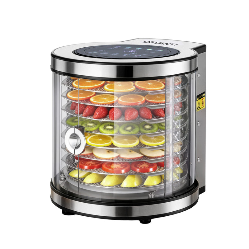 Devanti 8 Trays Food Dehydrator Stainless Steel Auto-Rotate 10 Programs 700W