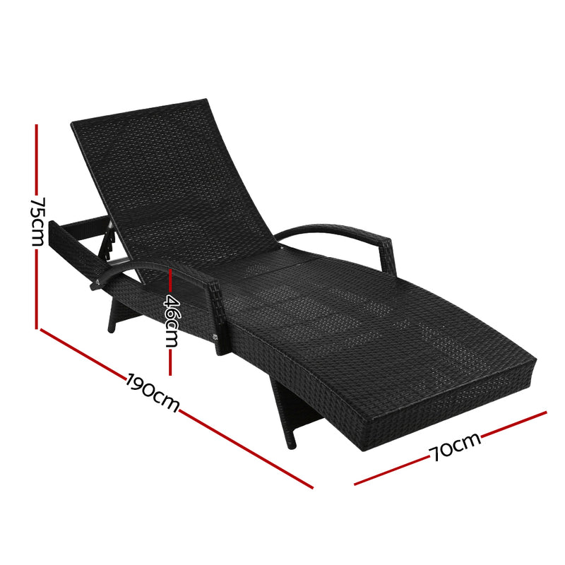 Gardeon Sun Lounge Wicker Lounger Outdoor Furniture Beach Chair Patio Adjustable Cushion Black