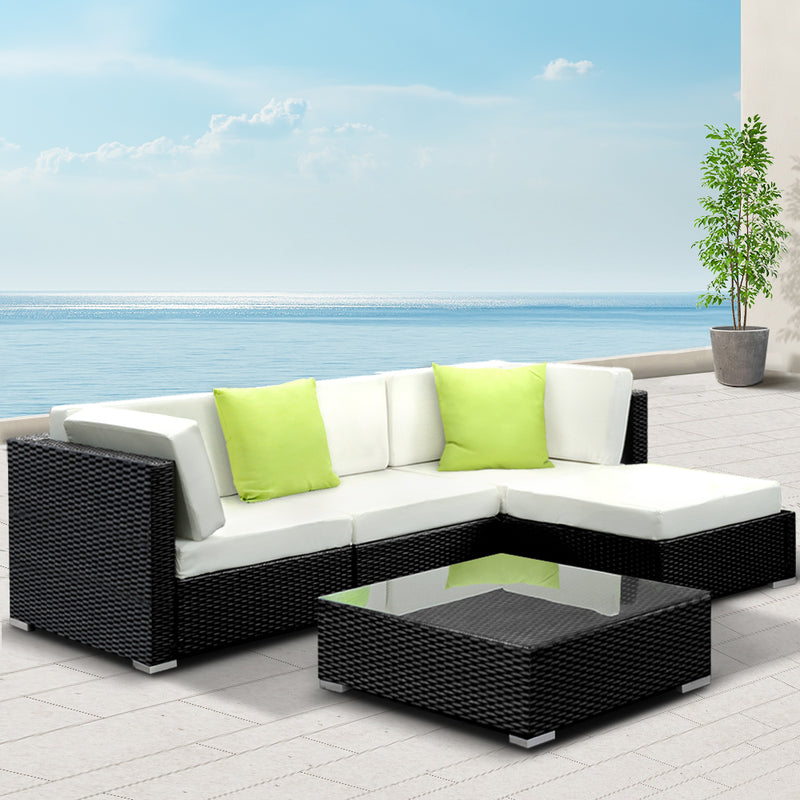 Gardeon 5-Piece Outdoor Sofa Set Wicker Couch Lounge Setting 4 Seater