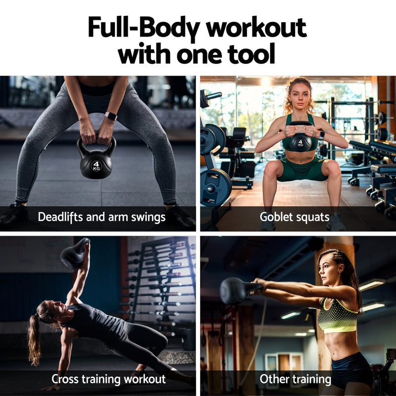 Everfit 4kg Kettlebell Set Weight Lifting Bench Dumbbells Kettle Bell Gym Home