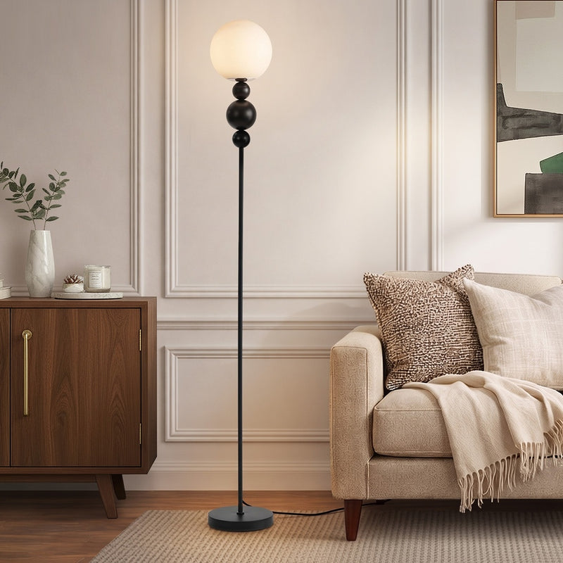 Oikiture Standing Floor Lamp Globe Shade Black Metal