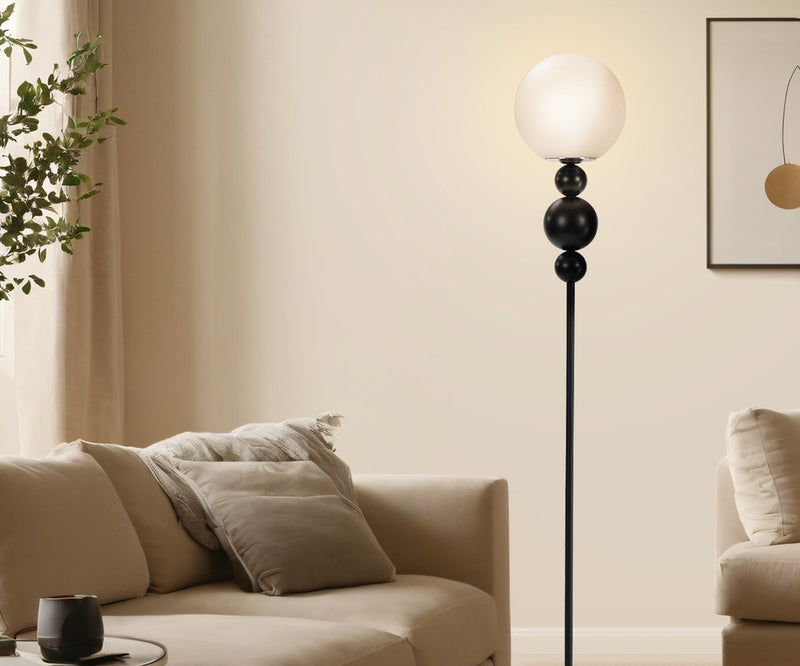 Oikiture Standing Floor Lamp Globe Shade Black Metal