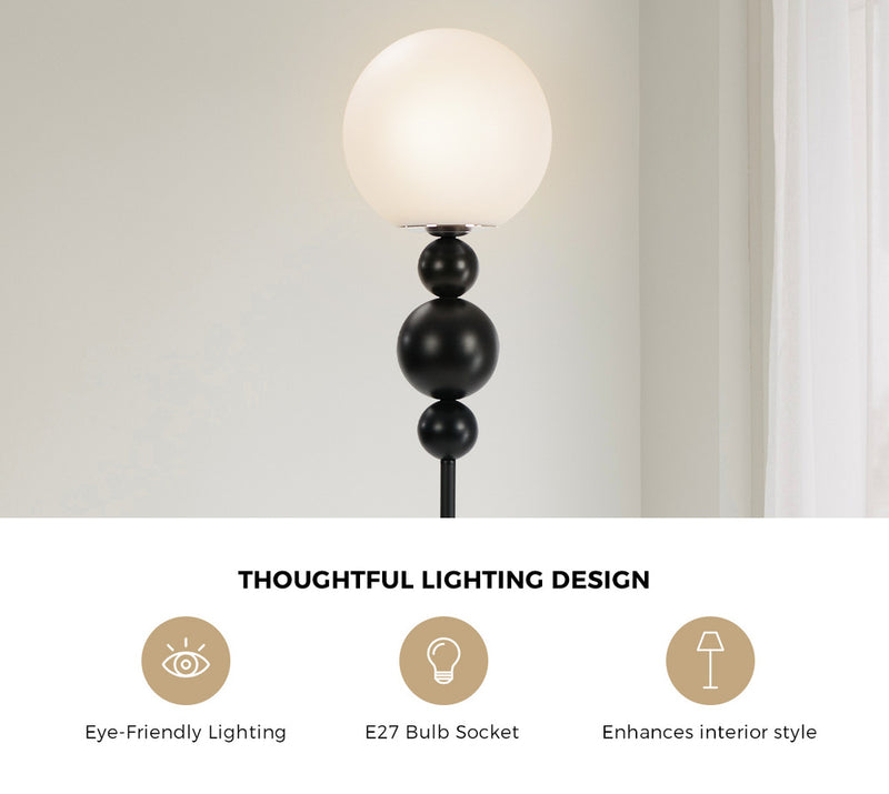 Oikiture Standing Floor Lamp Globe Shade Black Metal