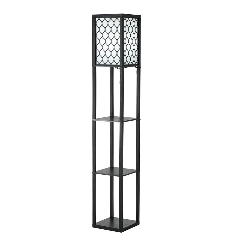 Oikiture Column Floor Lamp Metal Lamp Fabric Shade 3-tier Shelves
