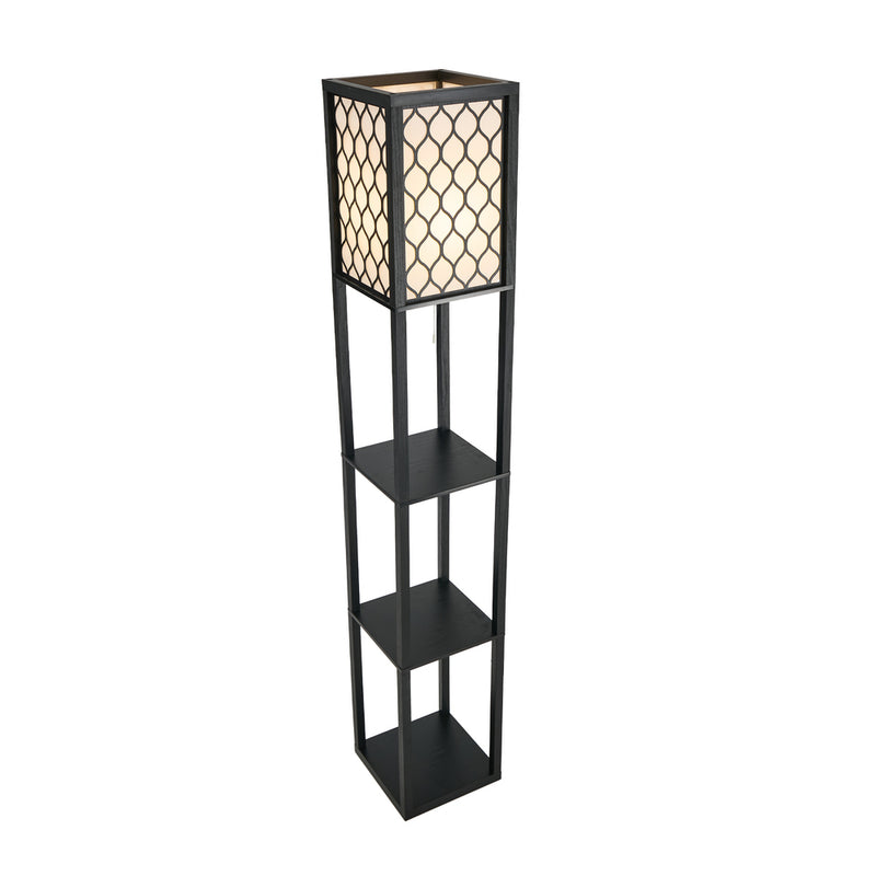 Oikiture Column Floor Lamp Metal Lamp Fabric Shade 3-tier Shelves