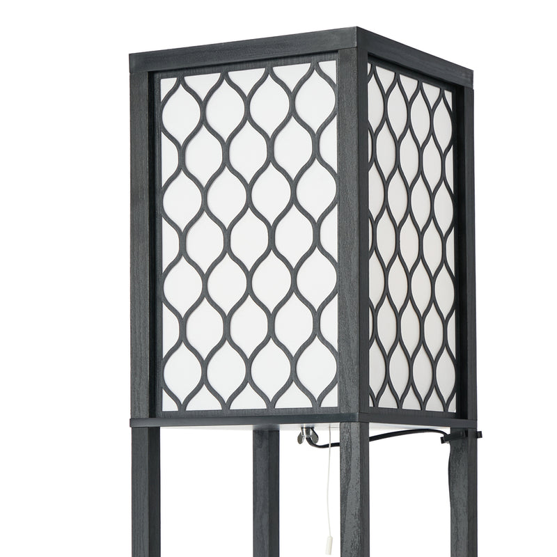 Oikiture Column Floor Lamp Metal Lamp Fabric Shade 3-tier Shelves