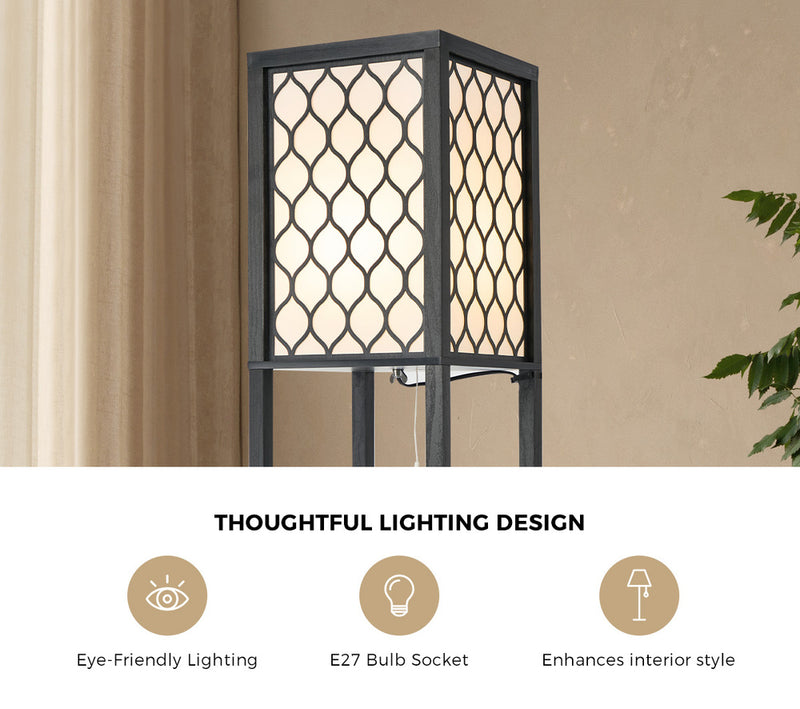 Oikiture Column Floor Lamp Metal Lamp Fabric Shade 3-tier Shelves
