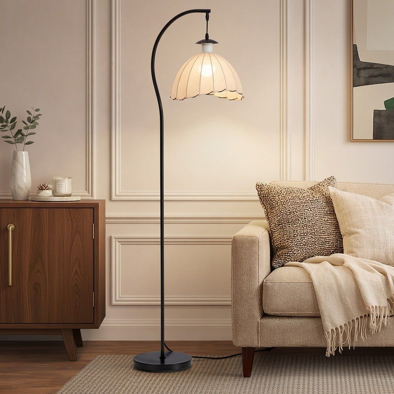 Oikiture Retro Floor Lamps Standing Lamp Fabric Shape Metal Frame