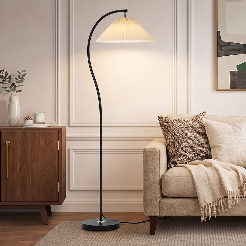 Oikiture Standing Floor Lamp Pleated Shade Metal Black
