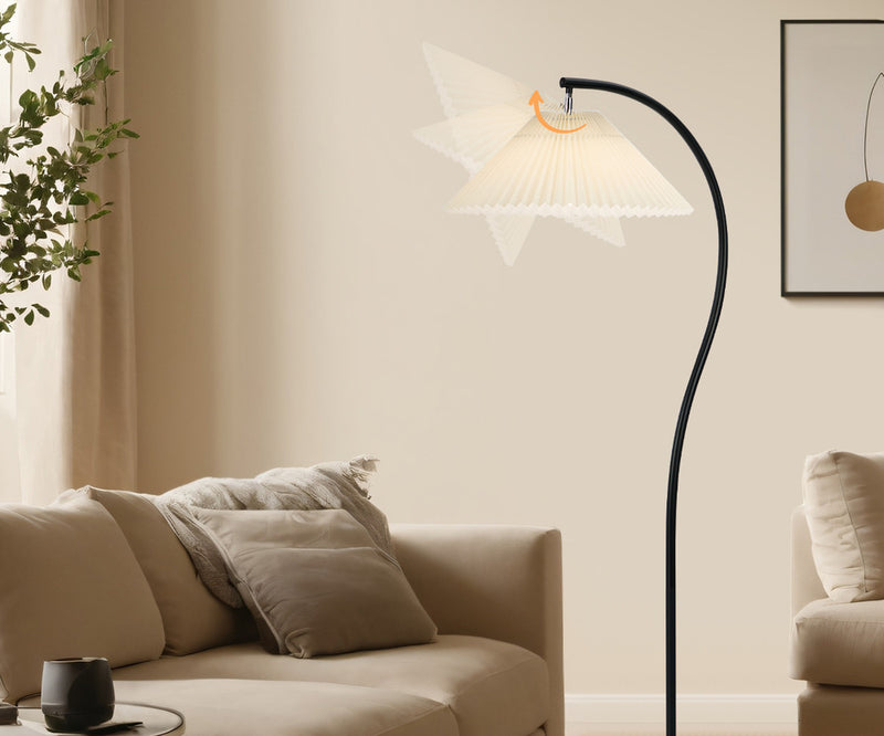 Oikiture Standing Floor Lamp Pleated Shade Metal Black