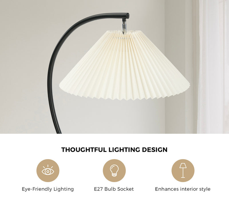 Oikiture Standing Floor Lamp Pleated Shade Metal Black