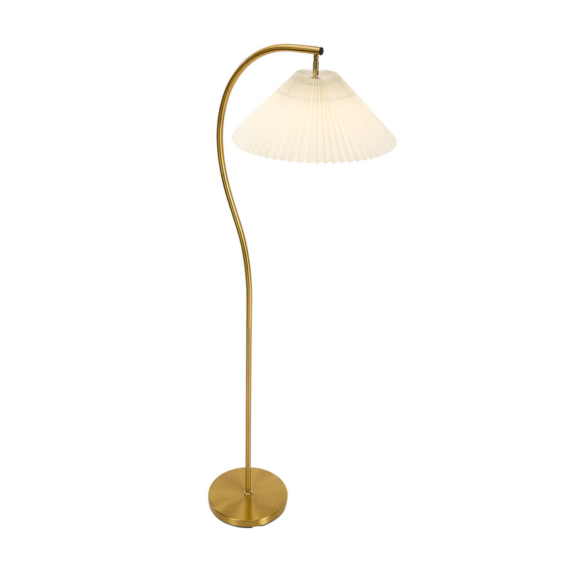 Oikiture Standing Floor Lamp Pleated Shade Metal Golden