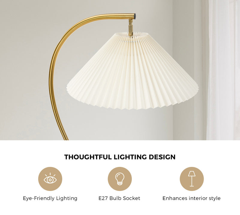 Oikiture Standing Floor Lamp Pleated Shade Metal Golden