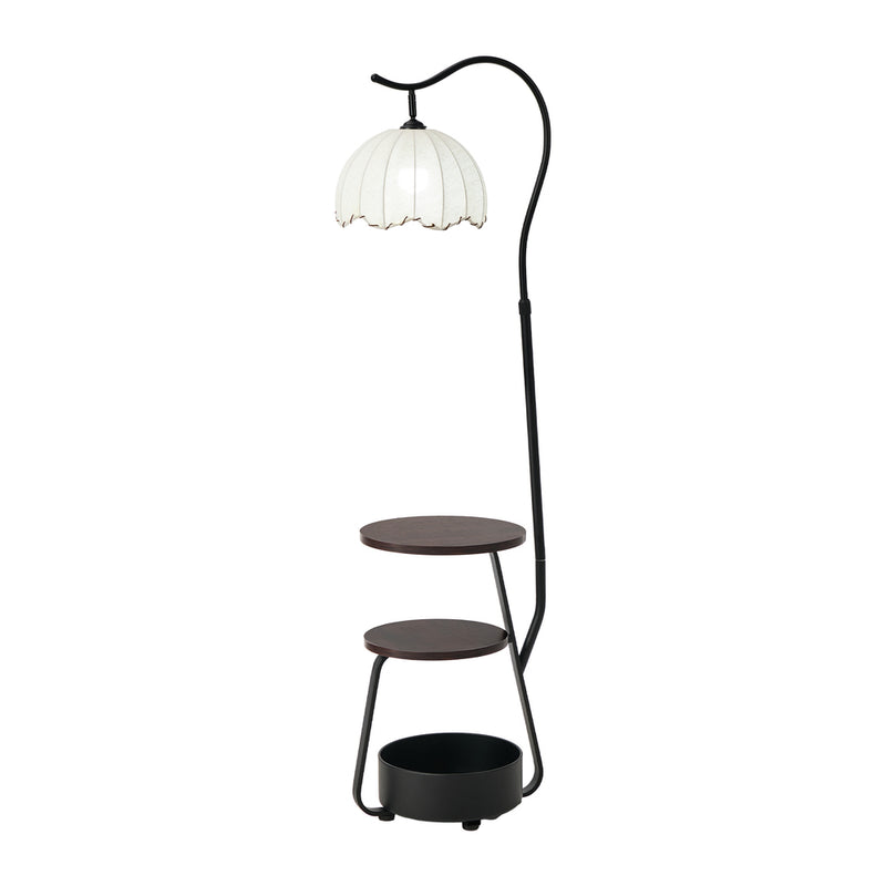 Oikiture Metal Floor Lamp Reading Lamp Fabric Shade w/Side Table