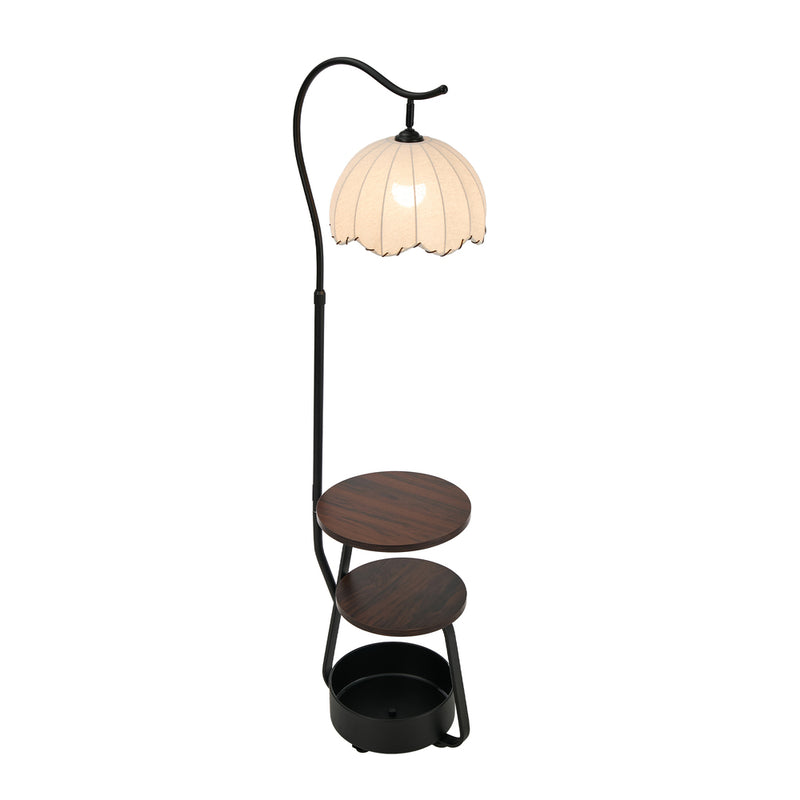 Oikiture Metal Floor Lamp Reading Lamp Fabric Shade w/Side Table