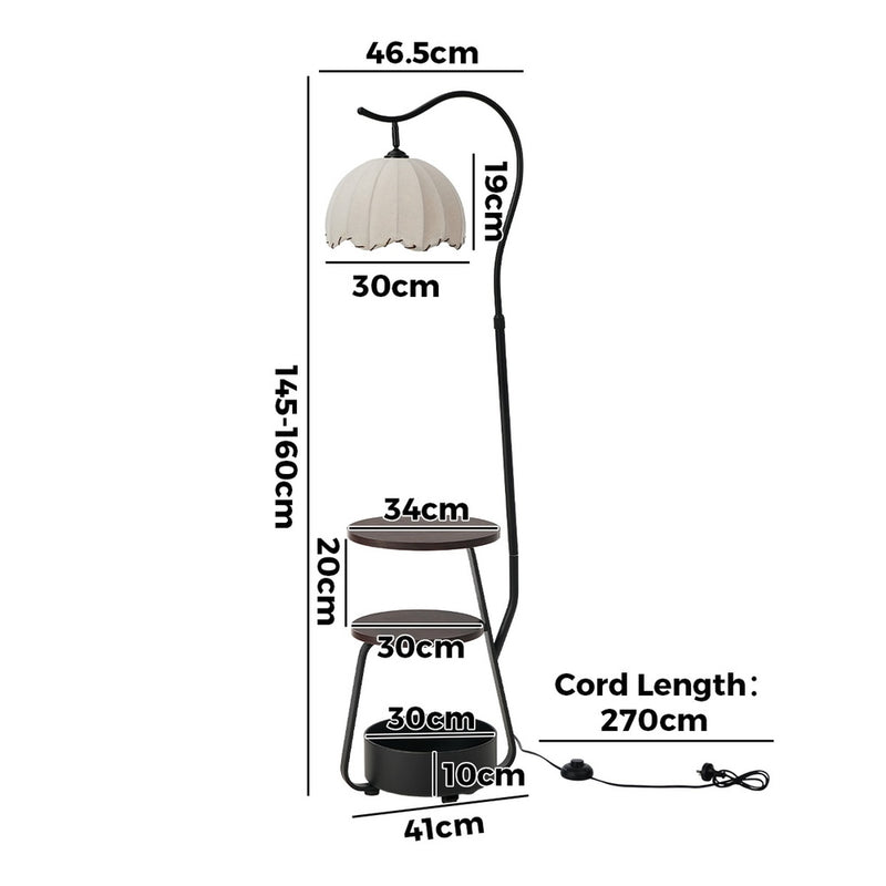Oikiture Metal Floor Lamp Reading Lamp Fabric Shade w/Side Table