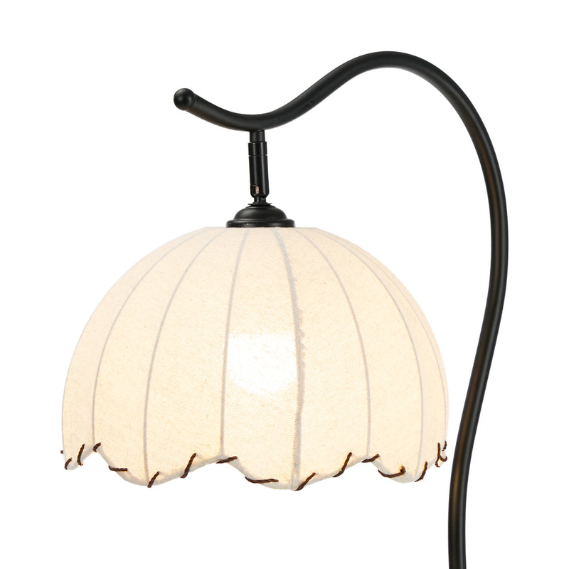 Oikiture Metal Floor Lamp Reading Lamp Fabric Shade w/Side Table