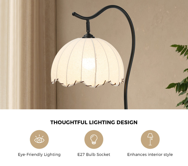 Oikiture Metal Floor Lamp Reading Lamp Fabric Shade w/Side Table