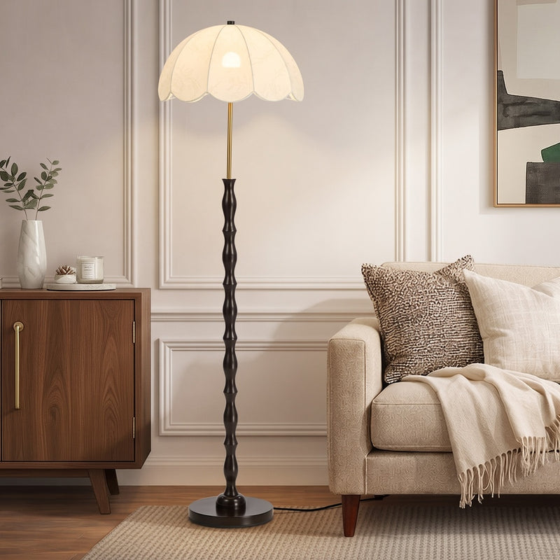Oikiture Metal Floor lamp Reading Lamp Fabric Shade Vintage