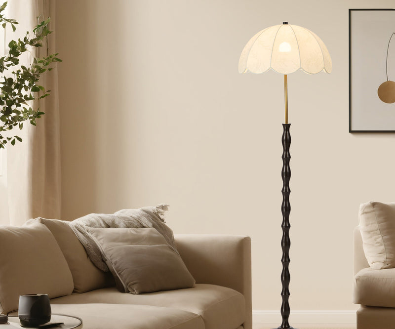 Oikiture Metal Floor lamp Reading Lamp Fabric Shade Vintage