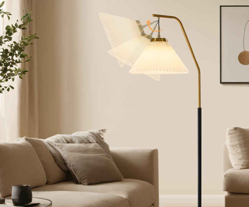 Oikiture Floor Lamp Arc Metal Frame Plastic Shade Black & Gold