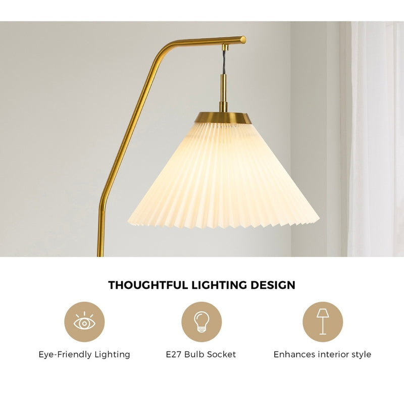 Oikiture Floor Lamp Arc Metal Frame Plastic Shade Black & Gold