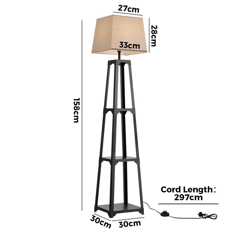 Oikiture Floor Lamps Fabric Shade Reading Light with Display Shelf