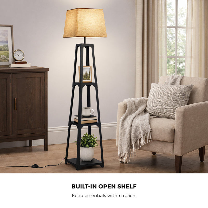 Oikiture Floor Lamps Fabric Shade Reading Light with Display Shelf
