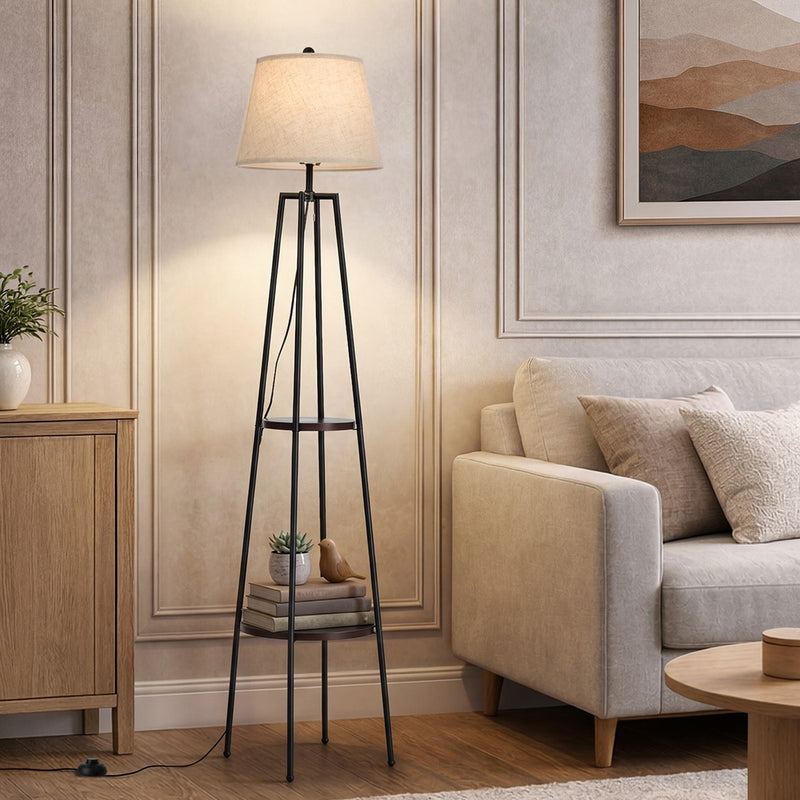 Oikiture Floor Lamps Fabric Shade Standing Lamp with Display Shelf