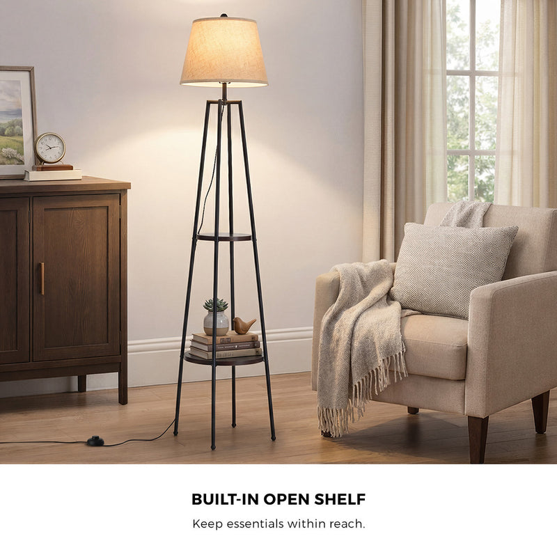 Oikiture Floor Lamps Fabric Shade Standing Lamp with Display Shelf