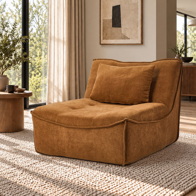 Oikiture Accent Chair Lazy Sofa Floor Couch Foam Pouffe Brown