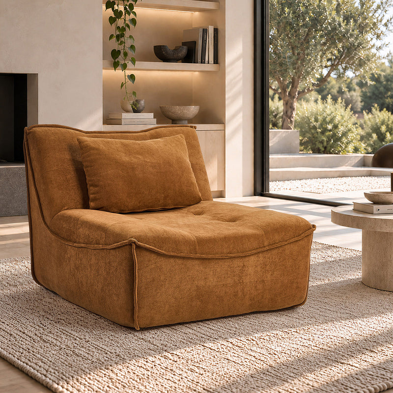 Oikiture Accent Chair Lazy Sofa Floor Couch Foam Pouffe Brown