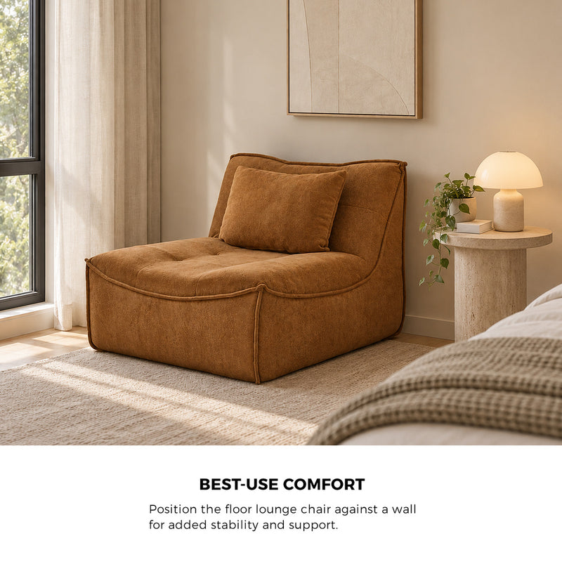Oikiture Accent Chair Lazy Sofa Floor Couch Foam Pouffe Brown
